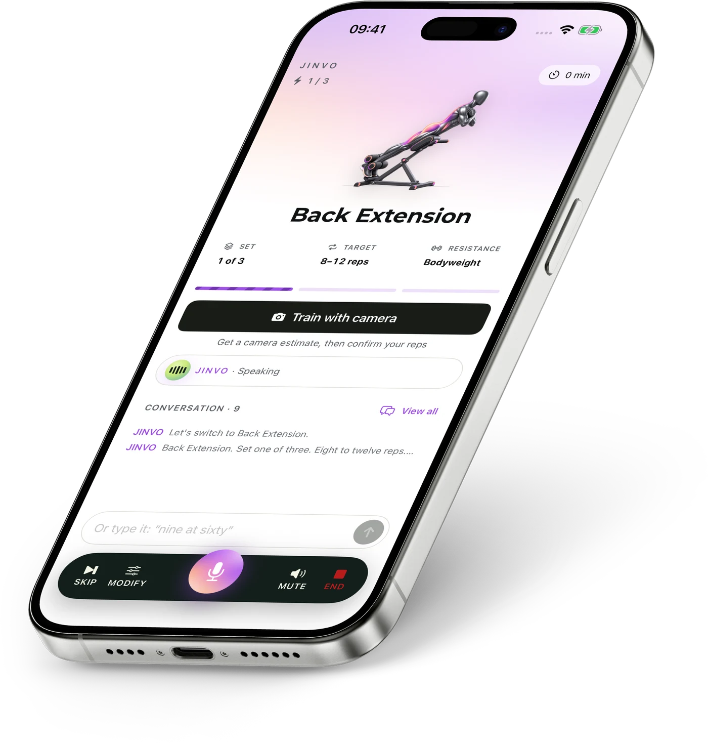 JINVO workout guidance and set controls